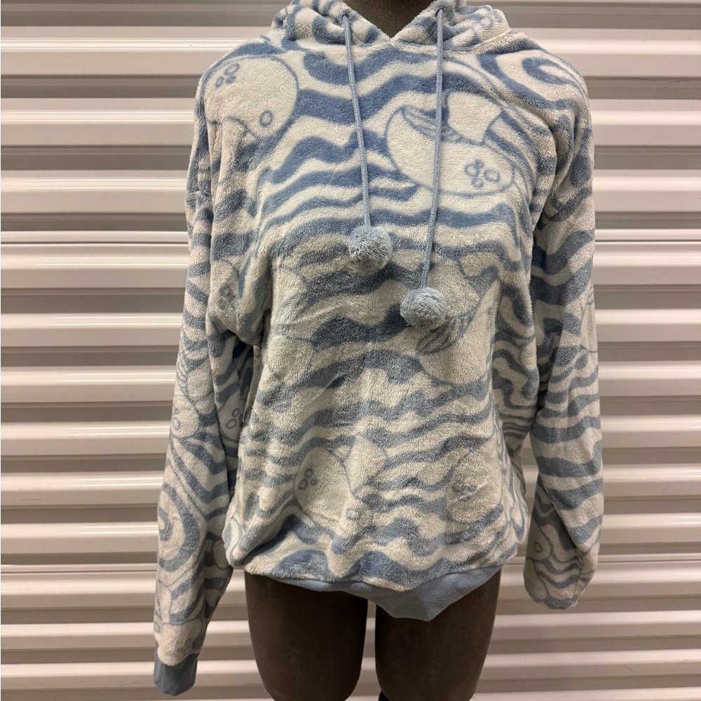 Blue and White Mushroom Patterned Hoodie